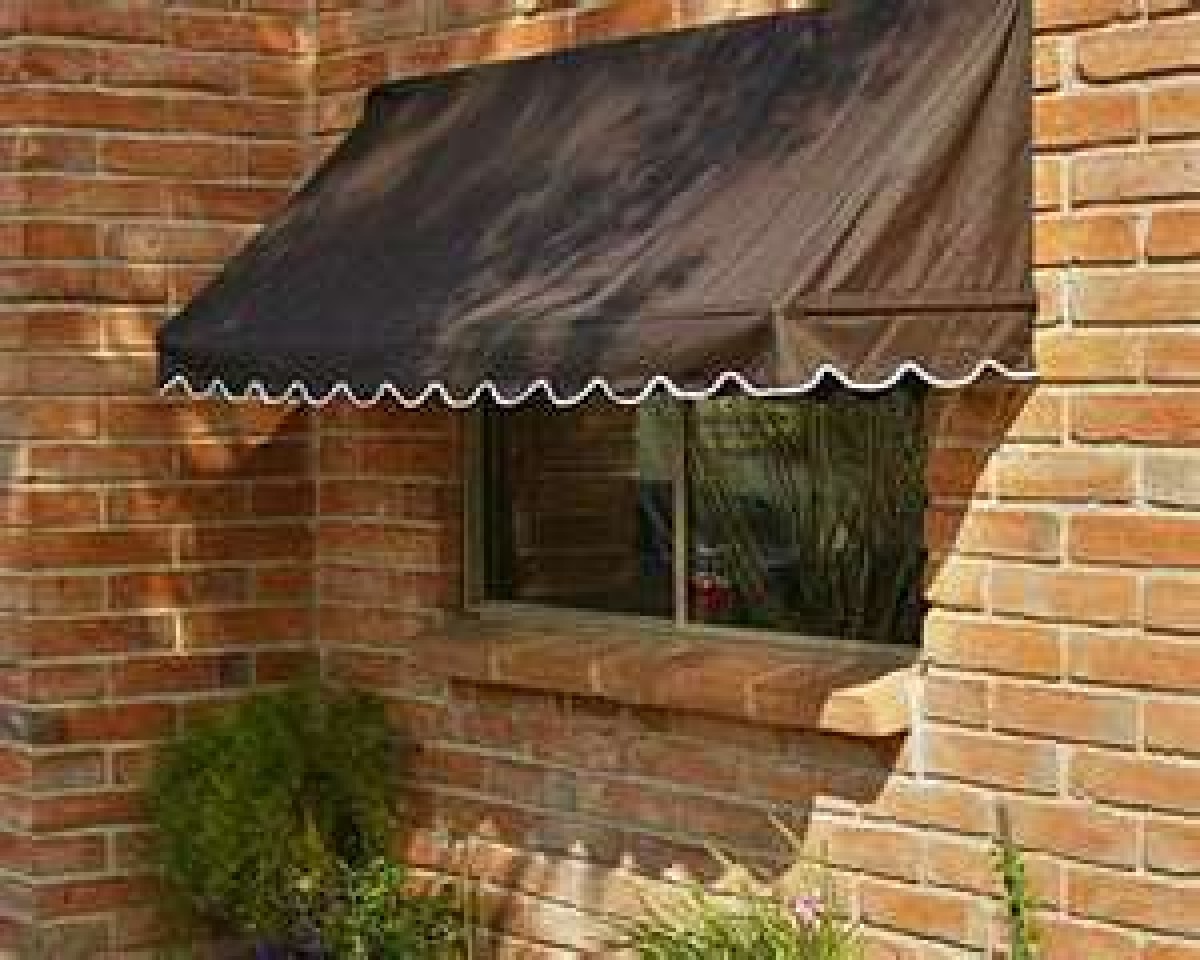 Exterior window shade over window on house.